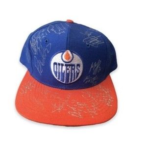 NHL Edmonton Oilers  Painters Orange Blue Snap Back  Hat Vintage With Signatures